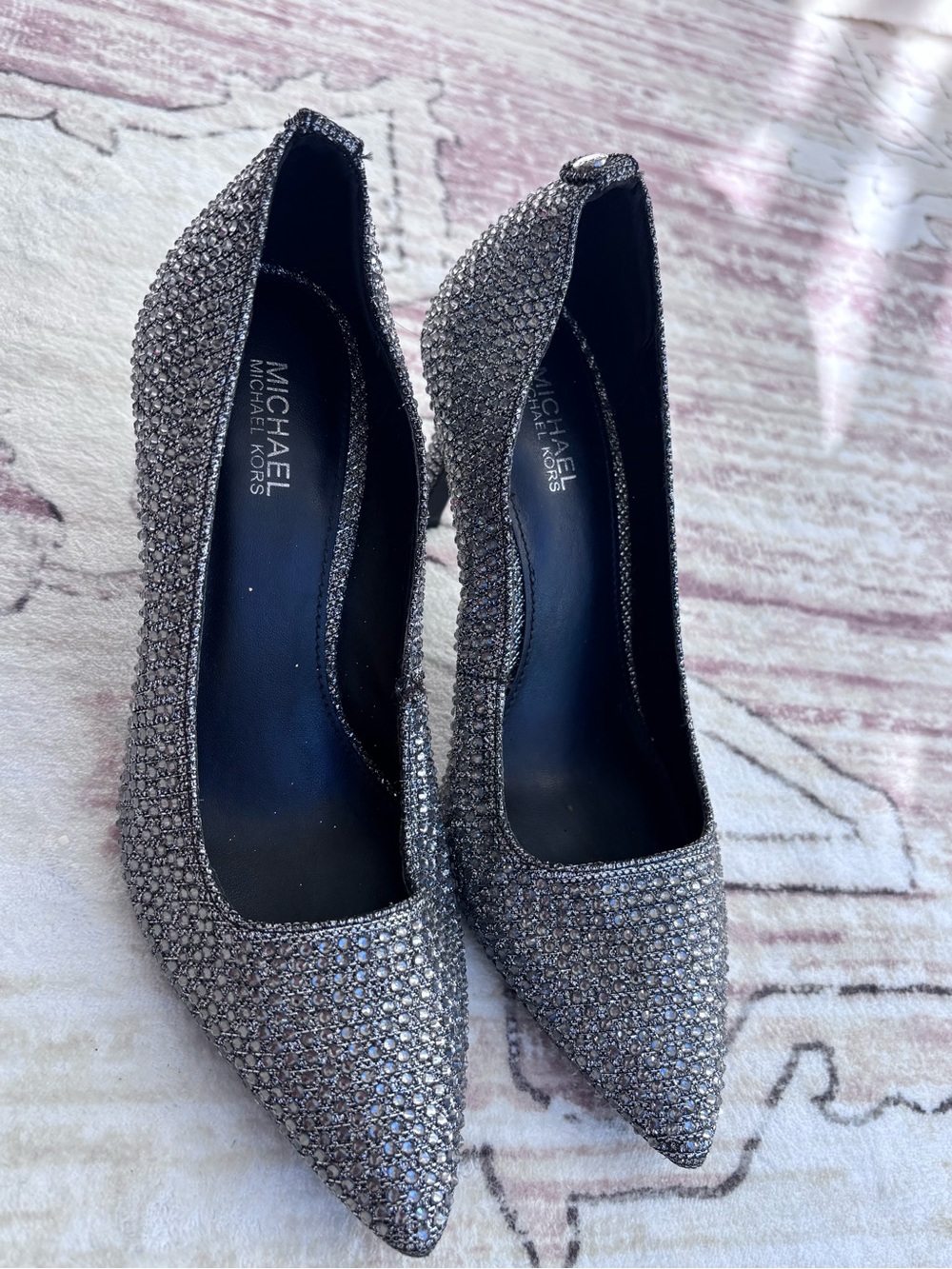 Michael Kors Silver Crystal Embellished Pointed-Toe Pumps